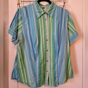 Avenue Blue and Green Striped Blouse